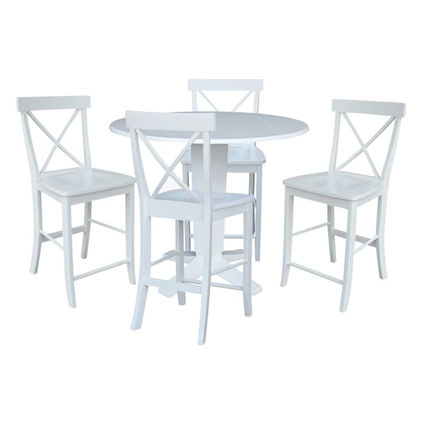 International Concepts 42 in. Solid Wood Dual Drop Leaf Dining Table with 4 Counter Height Stools in White K08-42DPT-23-S6132-4 - main